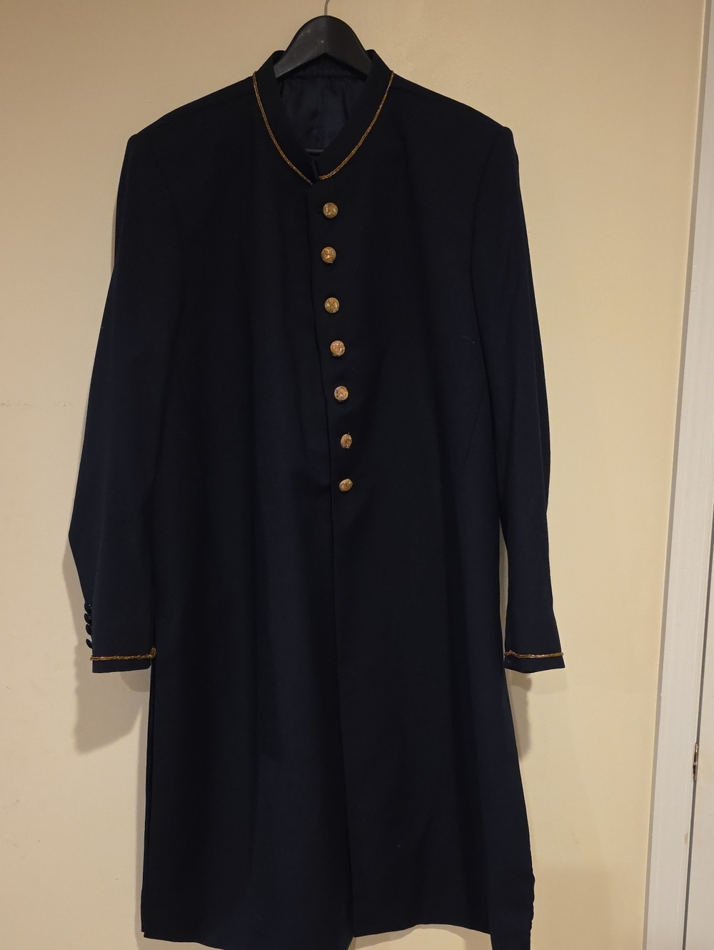 NEW PORTIA MAN Sherwani Coat Black Gold Trim and Buttons Pakistani XL